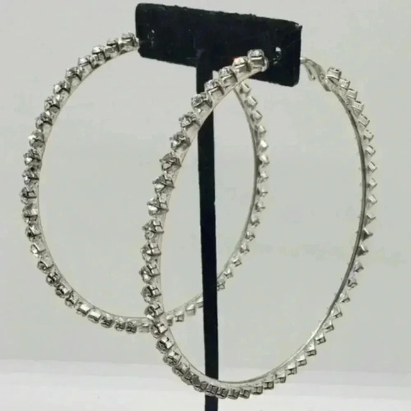 Giant hoop earrings rhinestone prong set vintage pierced massive size - Picture 1 of 6